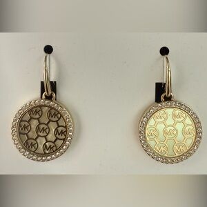Michael Kors Gold Circular Crystal Dangle Earrings Logo Brand new box dust bag
